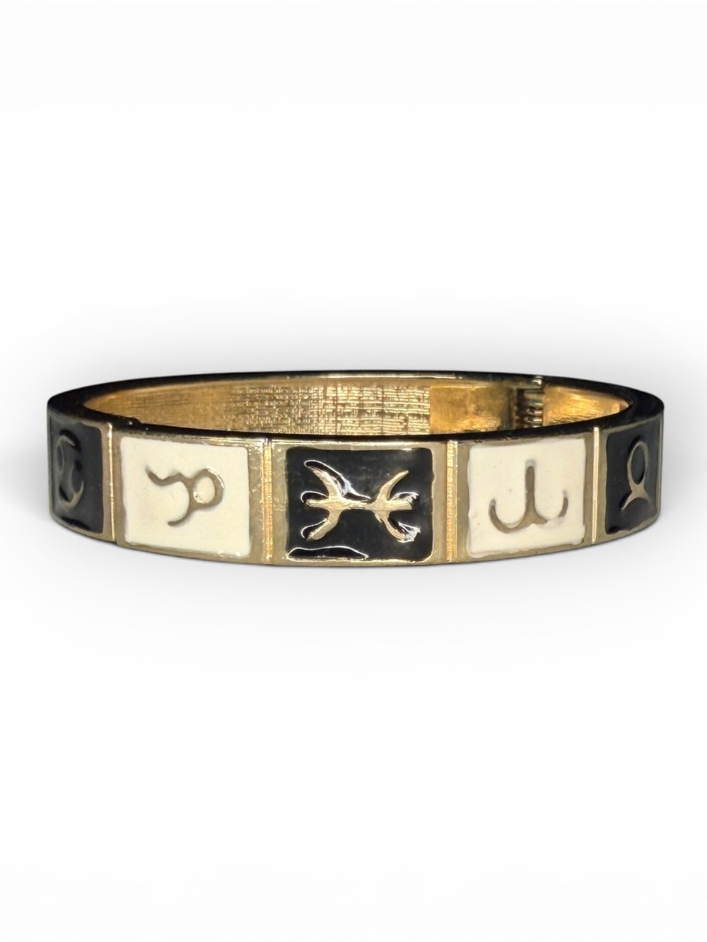 Gold-Tone Black & Cream Zodiac Enamel Bangle Bracelet